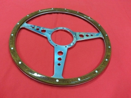 14 Lenkrad Woody Style mit polierter Nabe / Hupenknopf schwarz fr VW Bus T2 bis 07/74, 14 Zoll (355mm), DUNKELBRAUN (57-049 H/-009)