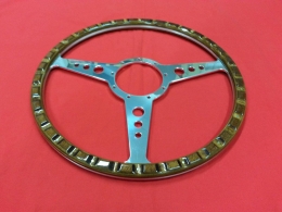 14 Lenkrad Woody Style mit polierter Nabe / Hupenknopf schwarz fr VW Bus T2 bis 07/74, 14 Zoll (355mm), DUNKELBRAUN (57-049 H/-009)