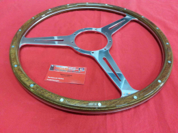 16" Lenkrad "Woody Style" mit polierter Nabe / poliertem Hupenknopf für VW Bus T2 ab 08/74, 15 Zoll (400mm), "DUNKELBRAUN" (57-053 S/81-219/81-220)