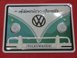 Adventure Awaits VW Bus  Bulli T1 Blechschild 15x20 cm (62-076)