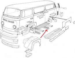 VW Bus T2 67-72 Rep.-Blech Quertrger Mittelteil hinten (0891-630)