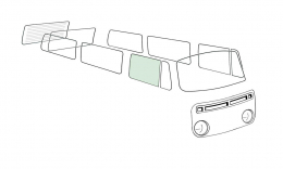 Glasscheibe Trfenster, rechts, Beifahrertr, Grnglas VW Bus T2 08/67-07/79, mit E-Prfzeichen (8950-306)