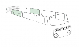 Glasscheibe hintere Seitenscheibe, links / rechts, Grnglas VW Bus T2 08/67-07/79, mit E-Prfzeichen (8950-501)