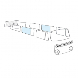 Glasscheibe mittlere Seitenscheibe hinter dem Austellfenster, links / rechts, Klarglas, VW Bus T2 08/67-07/79, mit E-Prfzeichen (8950-402)