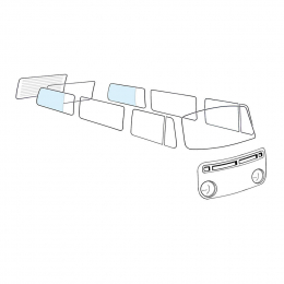 Glasscheibe hintere Seitenscheibe hinter dem Austellfenster, links / rechts, Klarglas, VW Bus T2 08/67-07/79, mit E-Prfzeichen (8950-502)