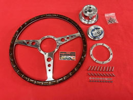 16 Lenkrad Woody Style mit polierter Nabe / poliertem Hupenknopf fr VW Bus T2 ab 08/74, 15 Zoll (400mm), DUNKELBRAUN