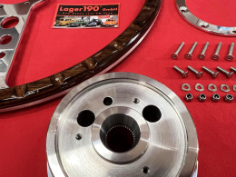 16 Lenkrad Woody Style mit polierter Nabe / poliertem Hupenknopf fr VW Bus T2 ab 08/74, 15 Zoll (400mm), DUNKELBRAUN
