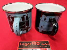 2er Set Tassen Becher fr Kaffee emailliert VW Bus T1 (schwarz/petrol)