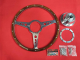 15" Lenkrad "Woody Style" mit polierter Nabe / Hupenknopf schwarz für VW Bus T2 bis 07/74, 15 Zoll (380mm), "BRAUN" (81-236/-009)