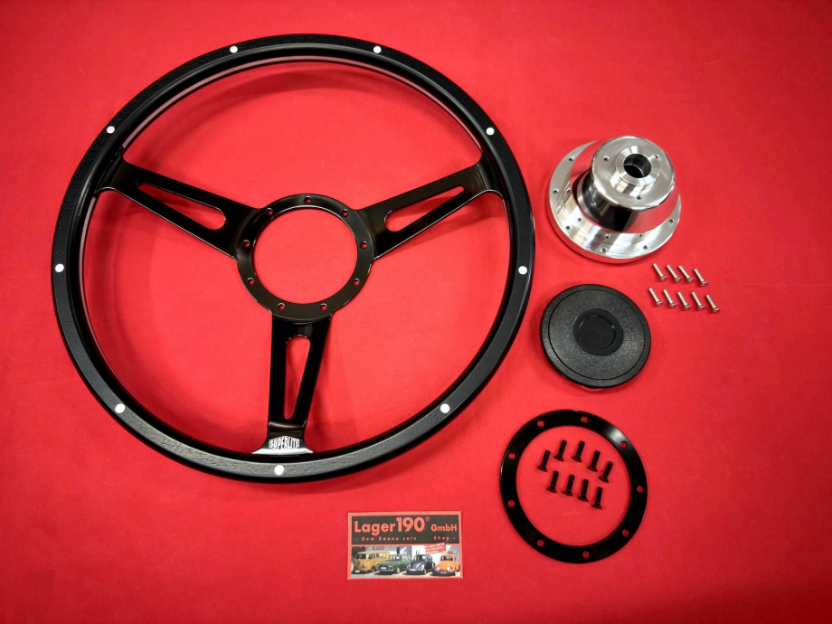 15 Lenkrad Schwarz Woody Style mit Nabe f�r VW Bus T2 -07/74 (57-058 57-009)