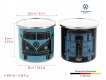 2er Set Tassen Becher emailliert VW Bus Bulli T1 (schwarz/petrol)